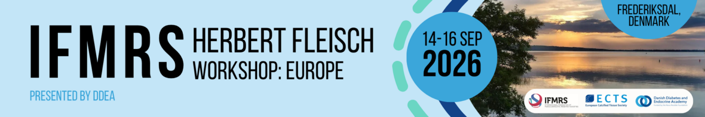 Banner advertising the IFMRS Herbert Fleisch Workshop Europe, 14–16 Sep 2026, Frederikssdal, Denmark, presented by DDEA with sponsor logos at right.